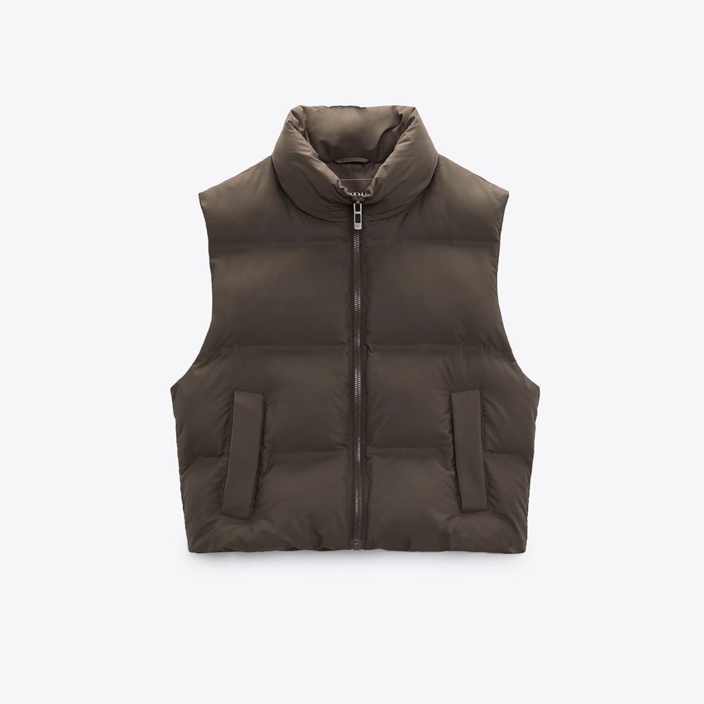 ZARA - Short Puffer Vest - Khaki - Size S - 3046/024